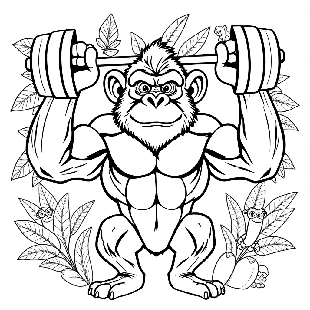 Free Coloring Page: Strong Monkey Weightlifting Coloring Page
