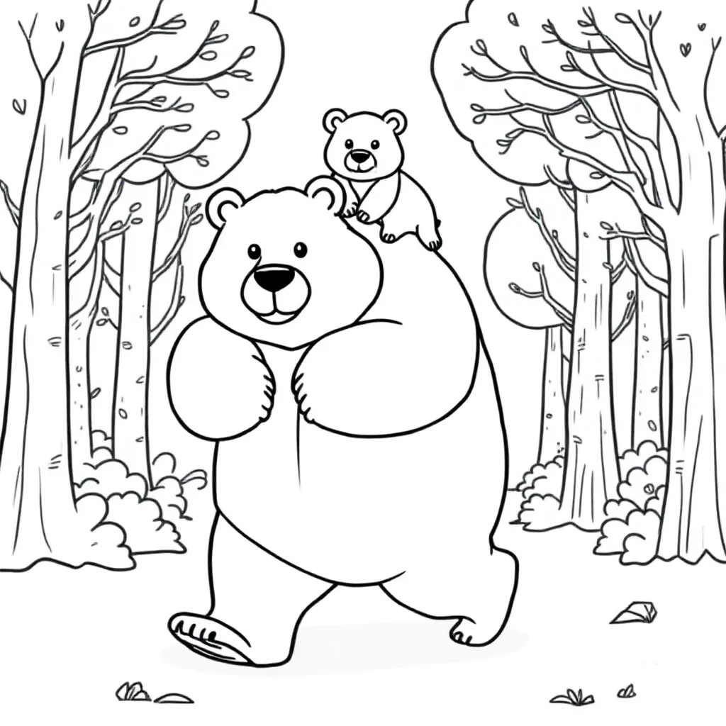Free Coloring Page: Big Bear Lifting Little Bear Through the Woods Coloring Page