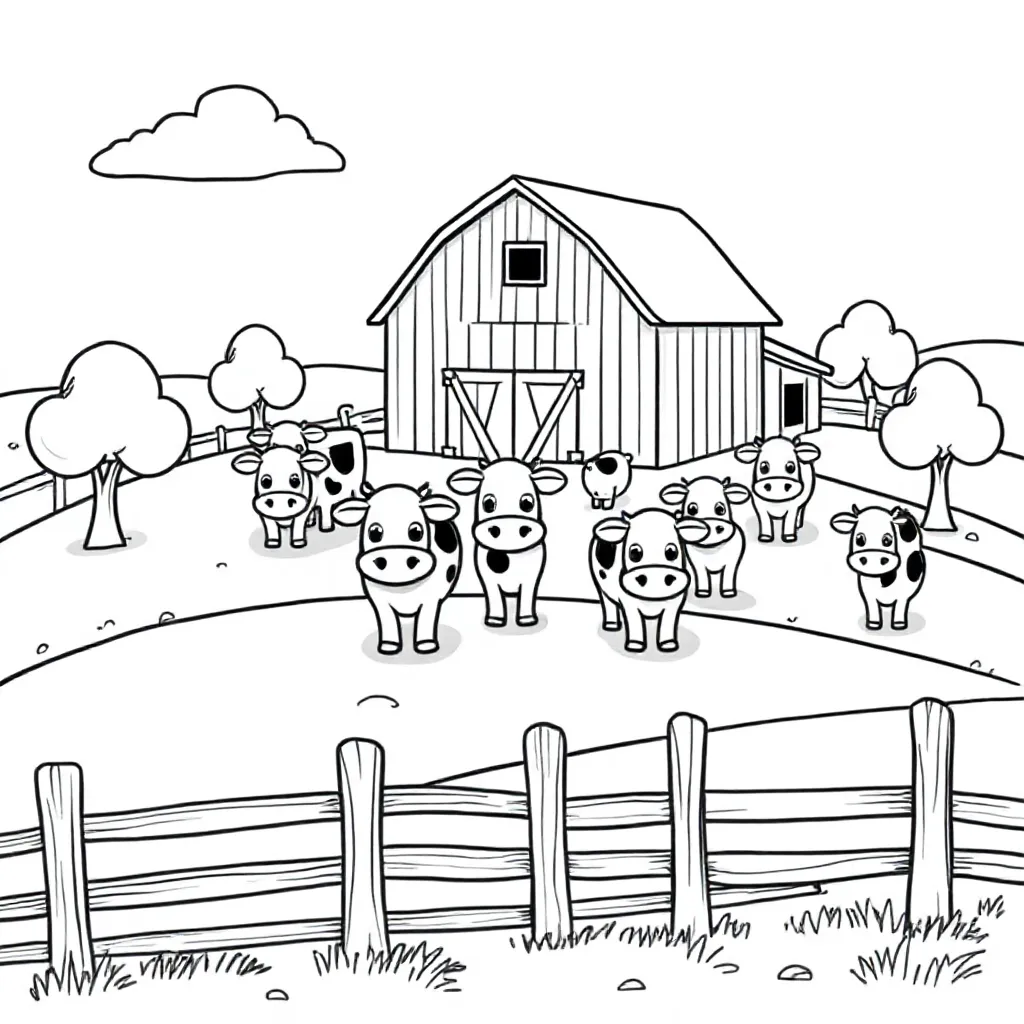 Coloring Page Free A Farm with Cows Coloring Page for Kids