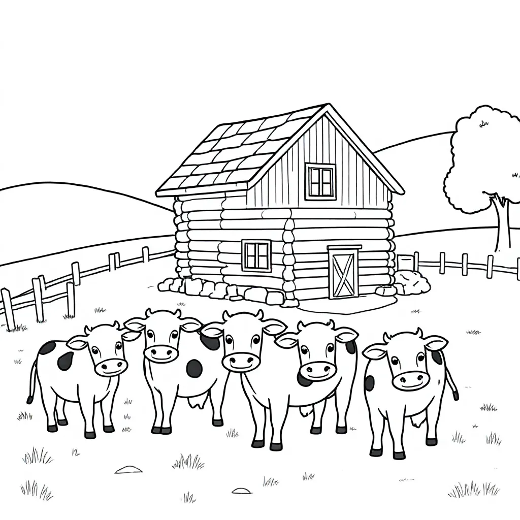 Free Farm House Coloring Page with Farm Animals Coloring Page