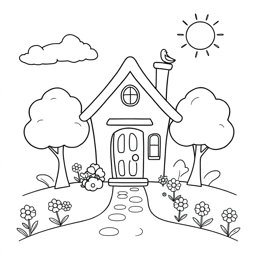 Free House Coloring Page for Kids