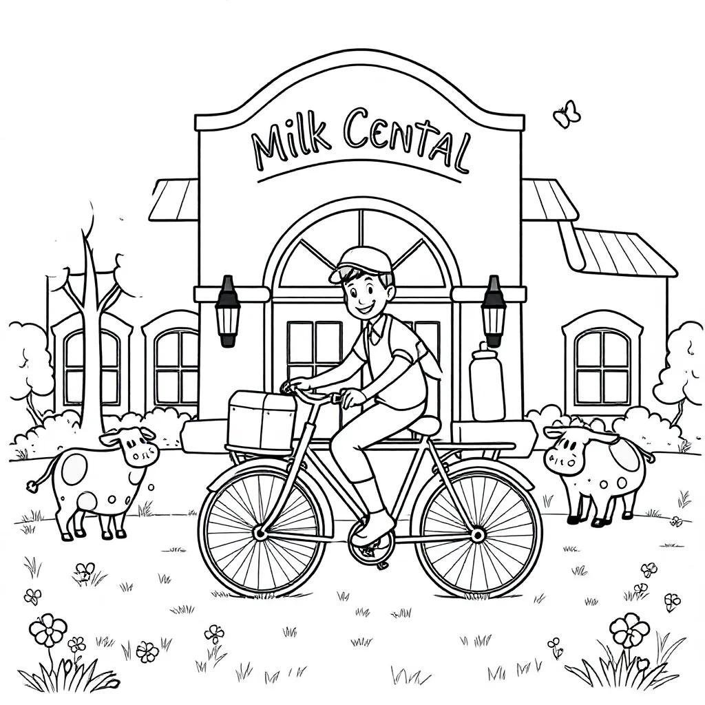 Coloring Page: A Milkman Delivering Milk to the Milk Processing Plant NV