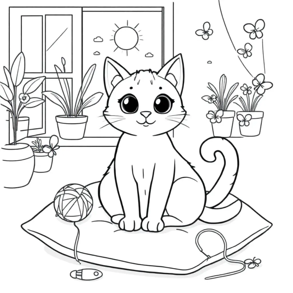 Free Cute Cat Coloring Page for Kids