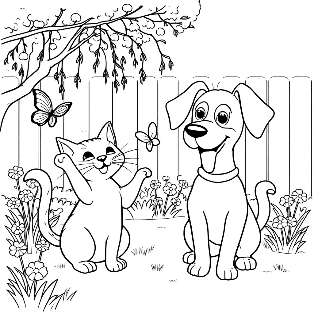 Free Coloring Page: A Cat and a Dog Coloring Page for Kids