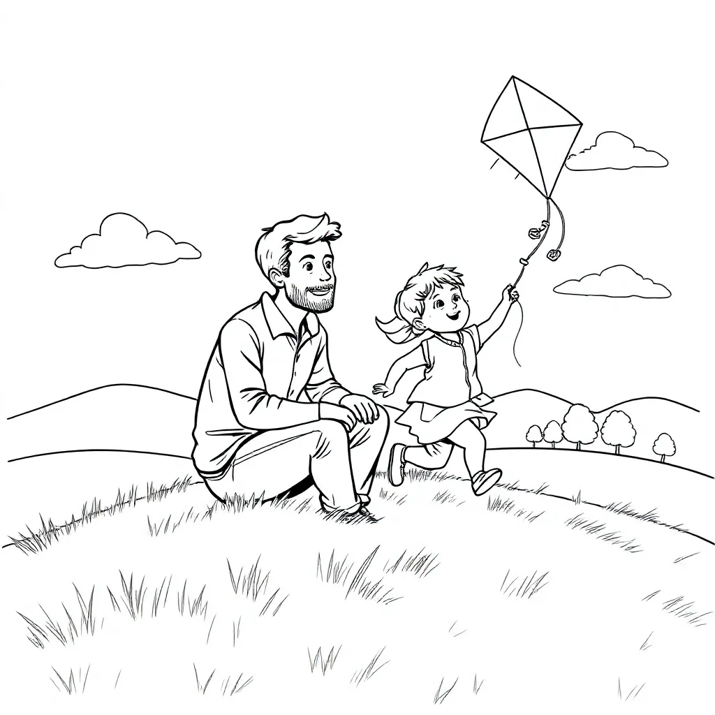 Free Father Watching Child Coloring Page for Kids