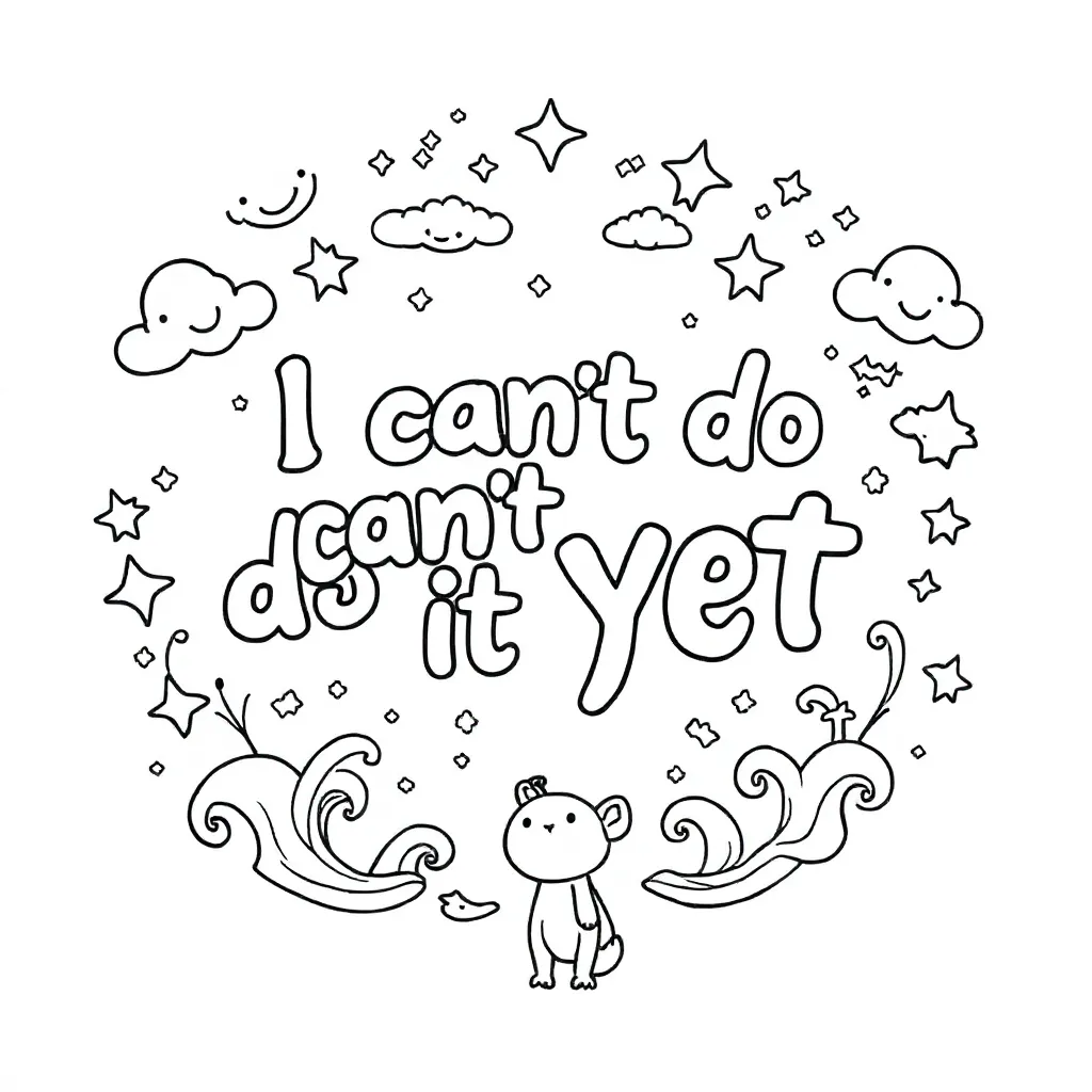 Coloring Page The Letters I Can't Do It Yet with Decoration Around