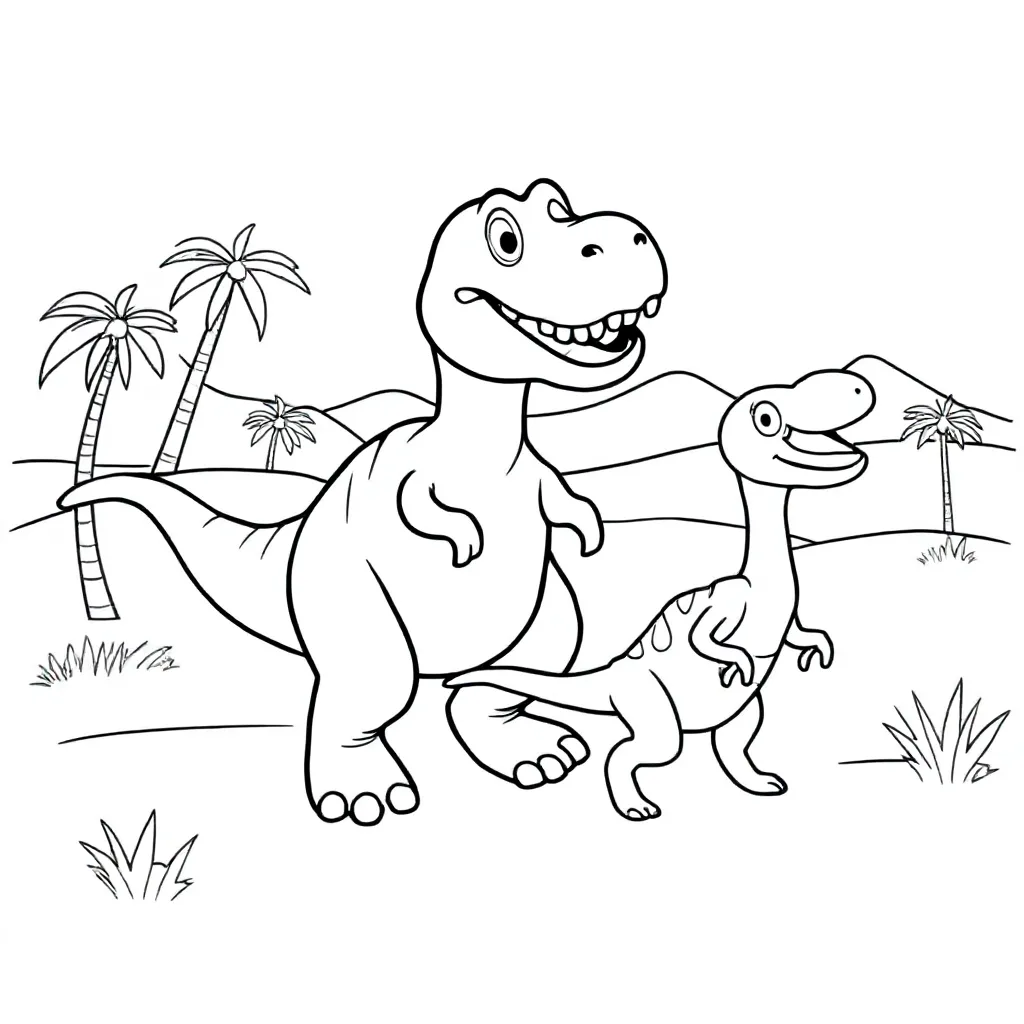 Free Dinosaur Coloring Page: A Dinosaur Chasing Another