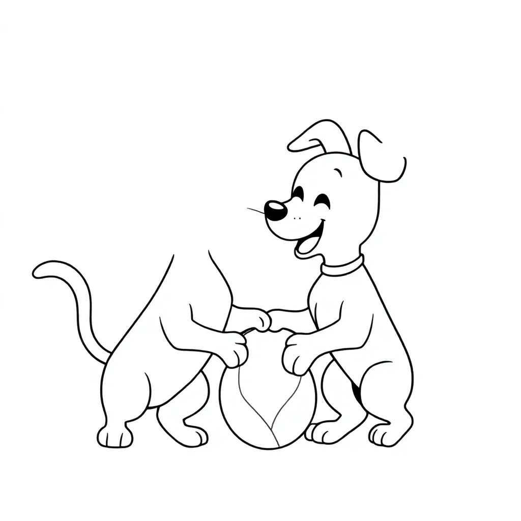 Free printable coloring page of a cat and dog playing together. Coloring page.