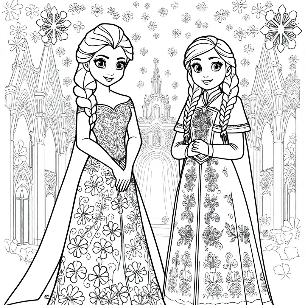 Coloring Page Elsa and Anna from Frozen