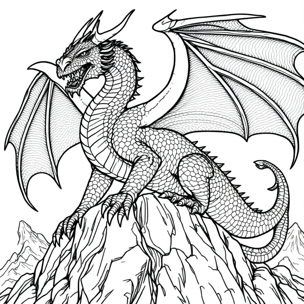 Coloring Page A Dragon in Game of Thrones Style
