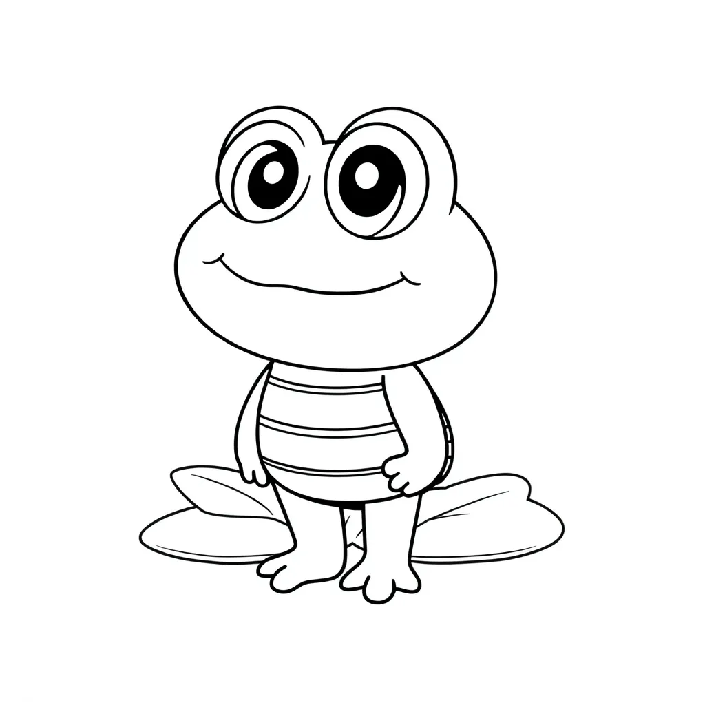 Keroppi, black and white coloring page for kids.
