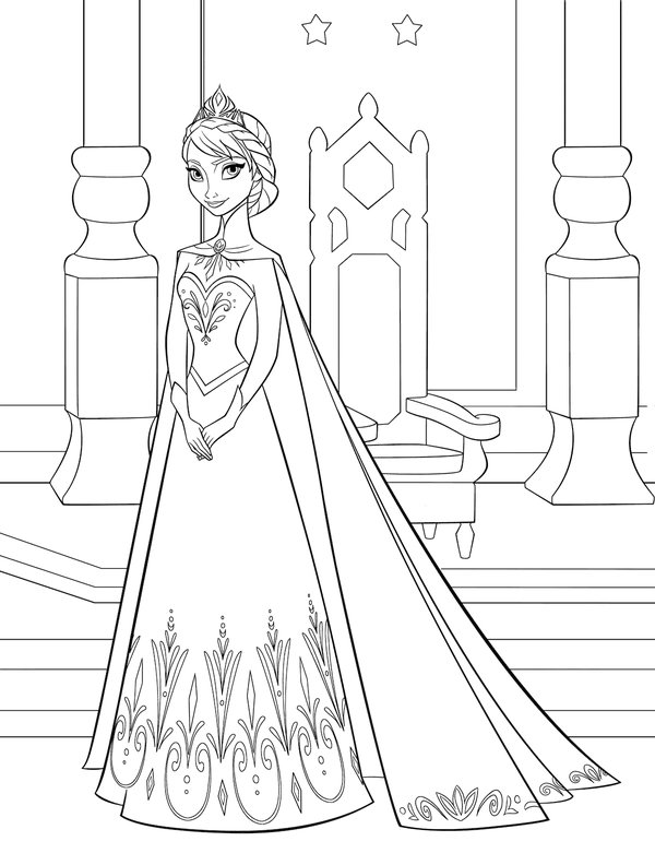 Coloring page Frozen Elsa in front of Crown