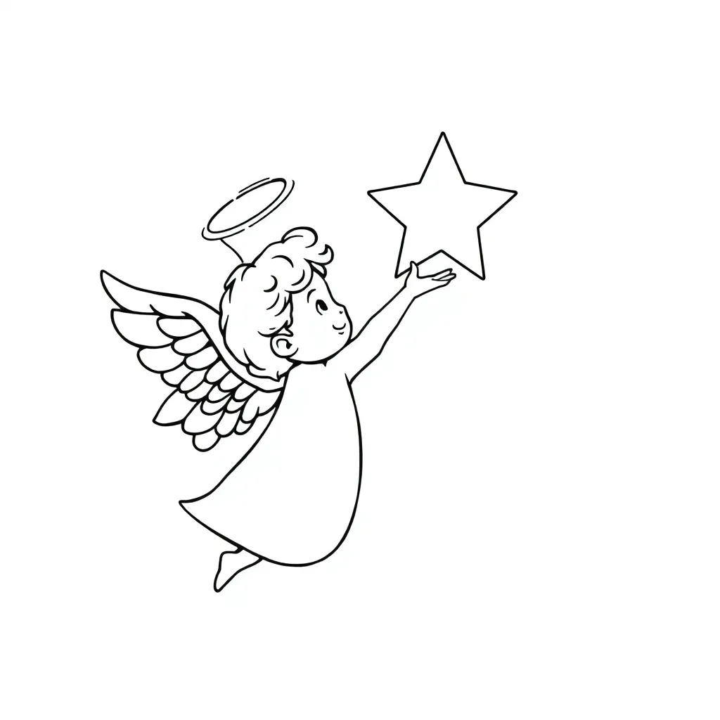 Kerst Engel Ster Christelijk Cartoonstijl coloring page for children