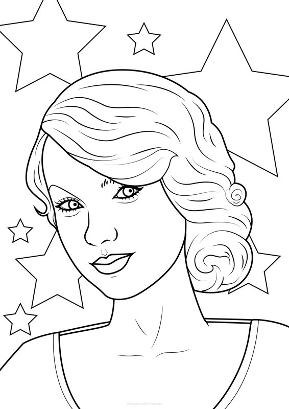 Taylor Swift background with stars coloring page for children