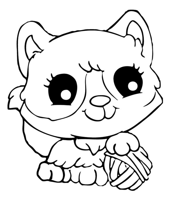Coloring Page Cat with Ball of Yarn