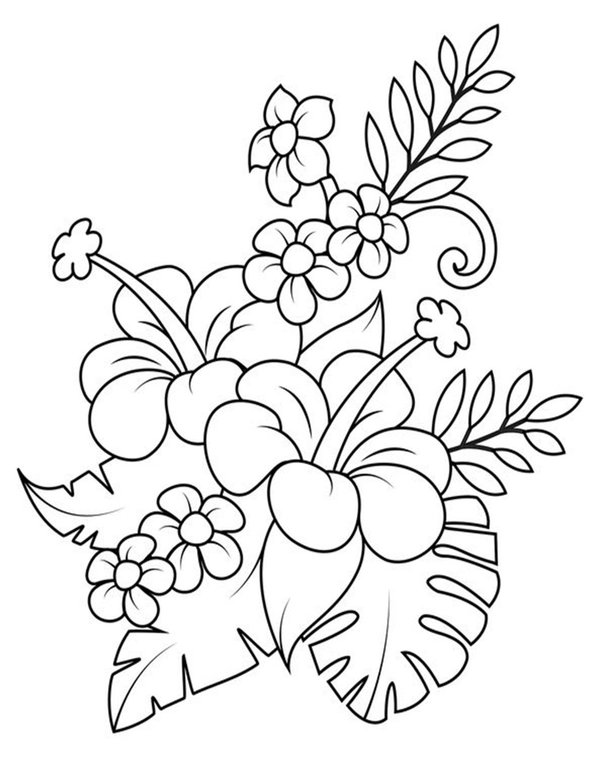 Coloring Page Flowers Leaves