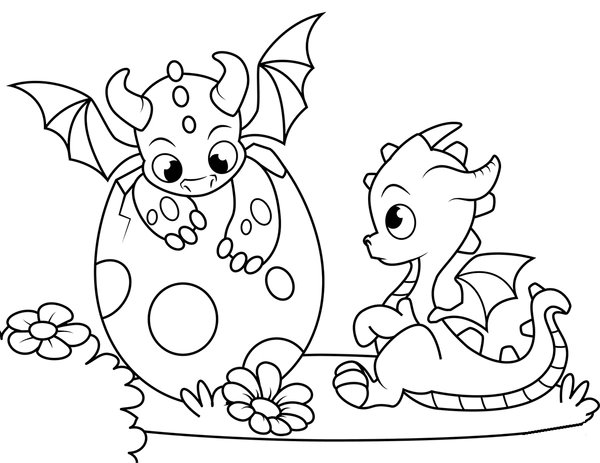 Coloring Page Baby Dragon with Egg