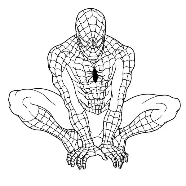 Coloring Page Spiderman Sitting on the Ground