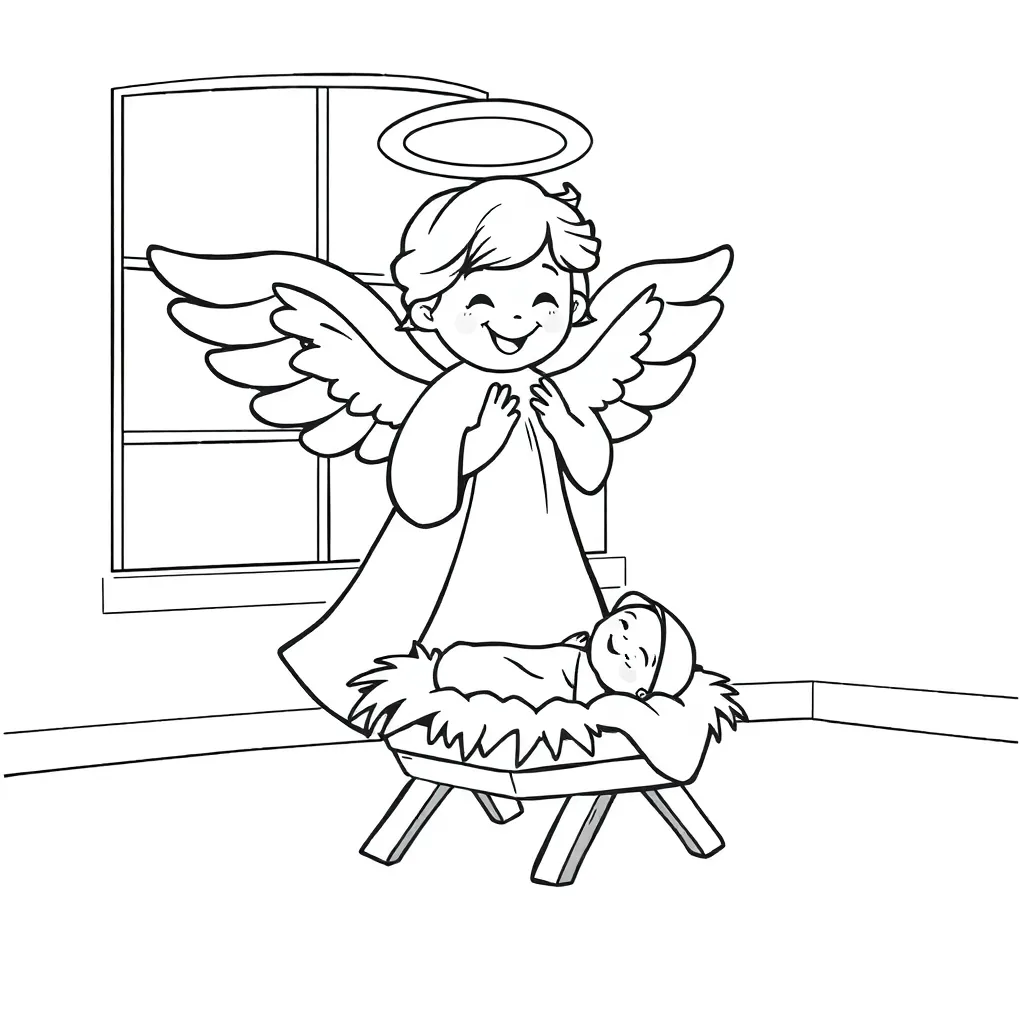 Kerst Engel Baby Kribbe Kerststal coloring page for children