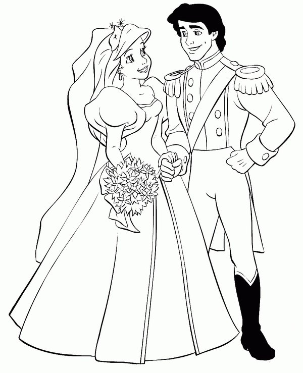 Coloring Page Ariel Marries Prince