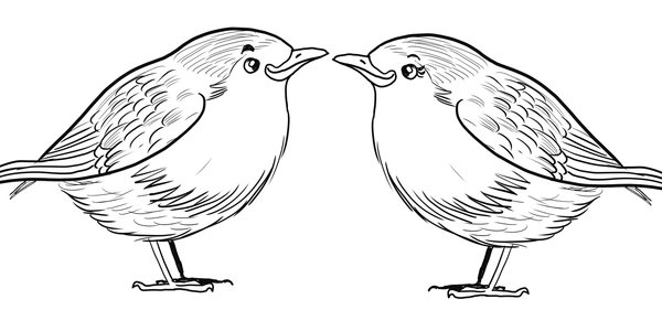 Coloring Page Birds Robin Pair