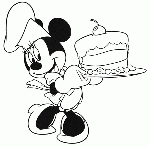 Minnie Mouse Baking a Cake Coloring Page
