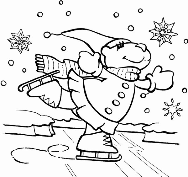 Coloring Page Winter Skating Bear