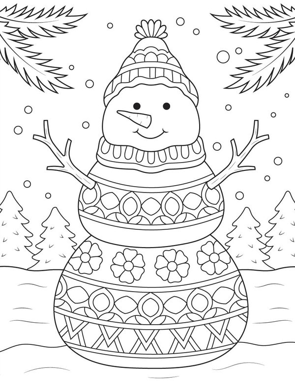 Detailed Winter Snowman Coloring Page