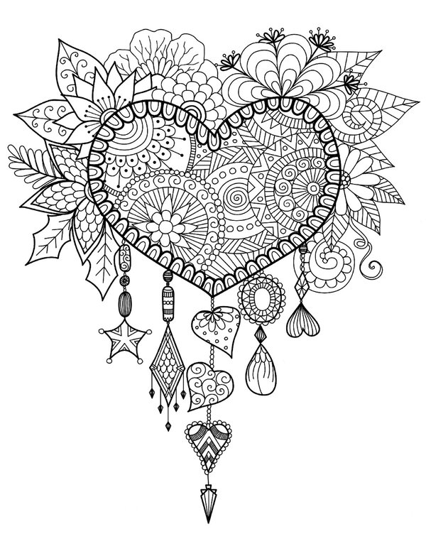 Adult Zentangle Heart Coloring Page