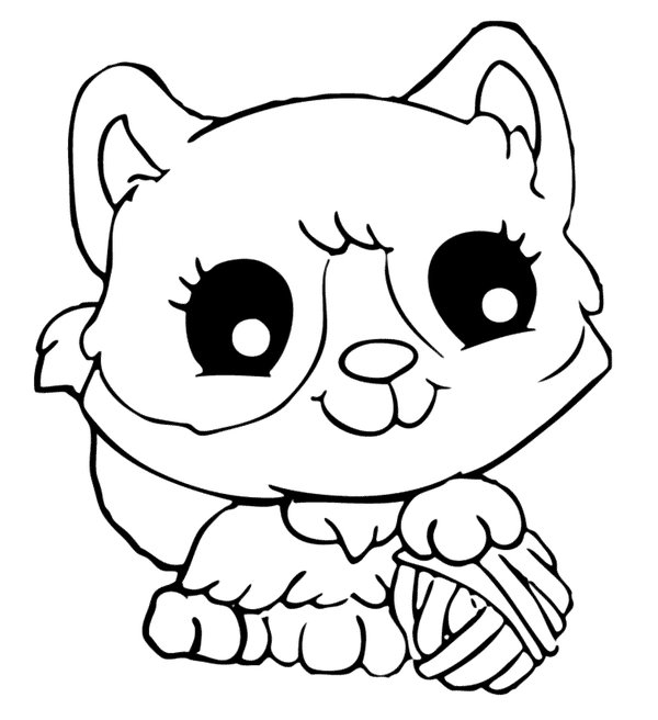 Coloring Page Kitten with Ball of Yarn