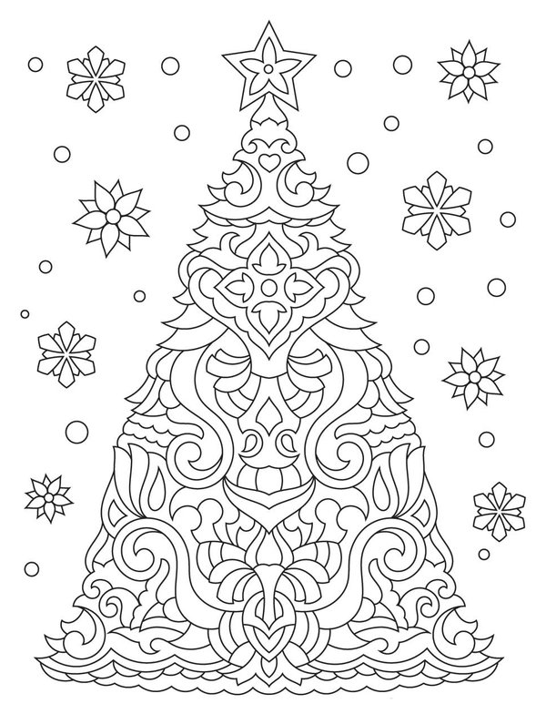 Christmas Tree Coloring Page with Ornaments