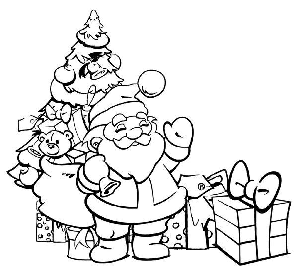 Kerstman Kerstboom coloring page for children