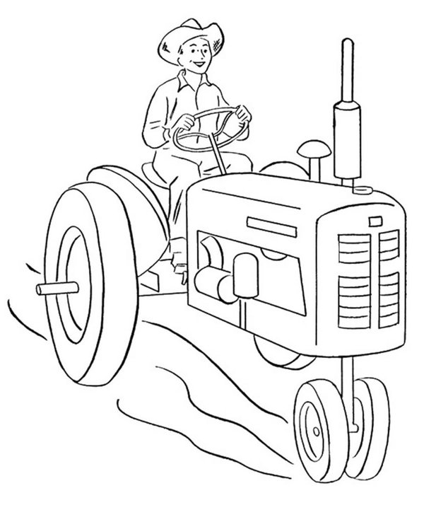 Coloring Page Farmer on Tractor