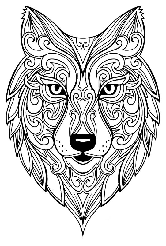 Adult Zentangle Wolf Head Coloring Page