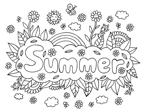 Summer Letter-themed Coloring Page with Flowers and Butterflies