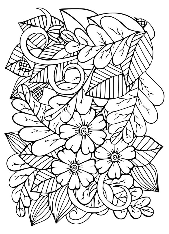Autumn Leaves and Flowers Coloring Page