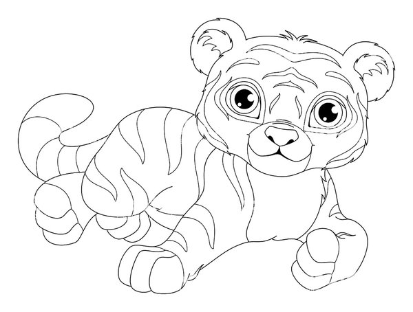 Coloring Page Lying Baby Tiger