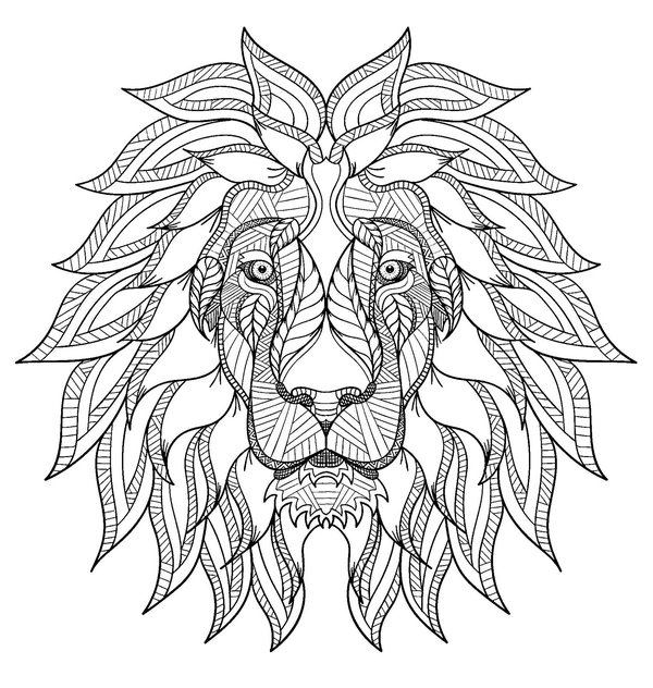 Zentangle Lion Head Coloring Page
