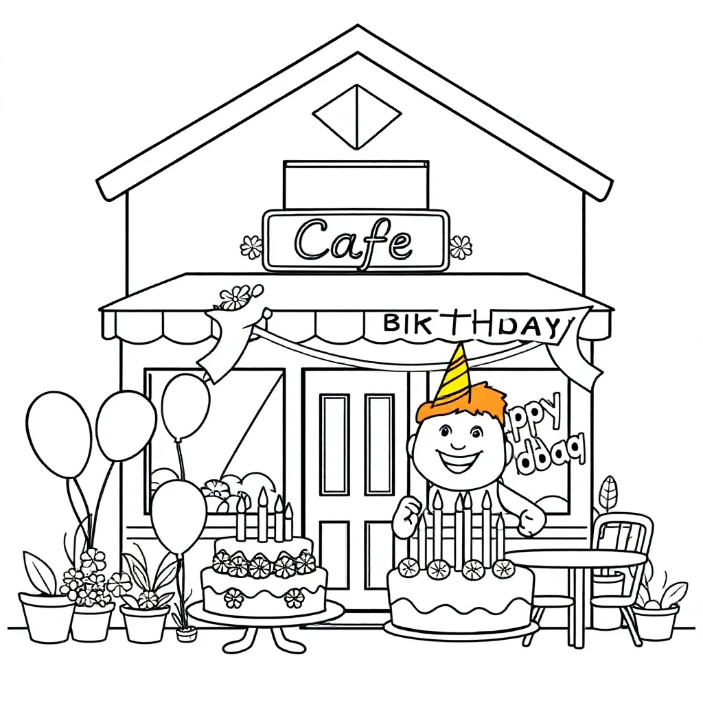 cafe in thema cocy cuties met fred 50 jaar kleurplaat voor kinderen