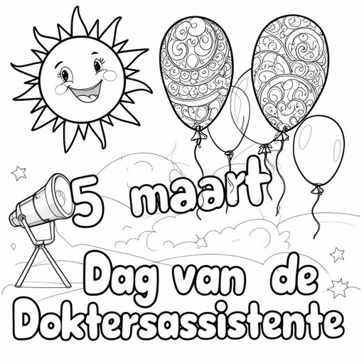 ballonnen, zonnetje, spotlight kleurplaat voor kinderen