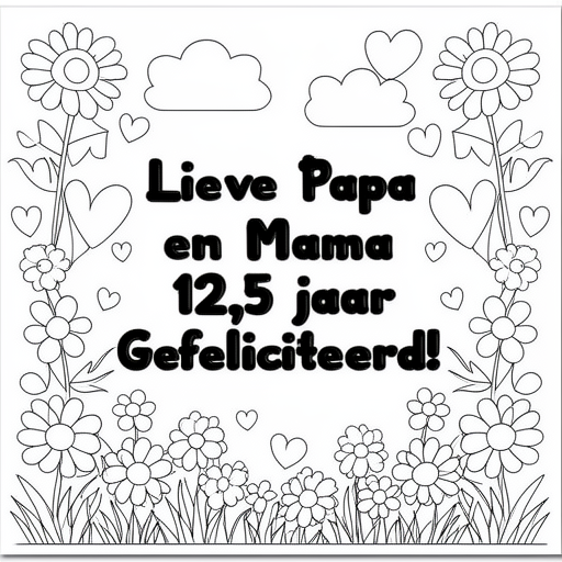 bloemen en hartjes kleurplaat voor kinderen