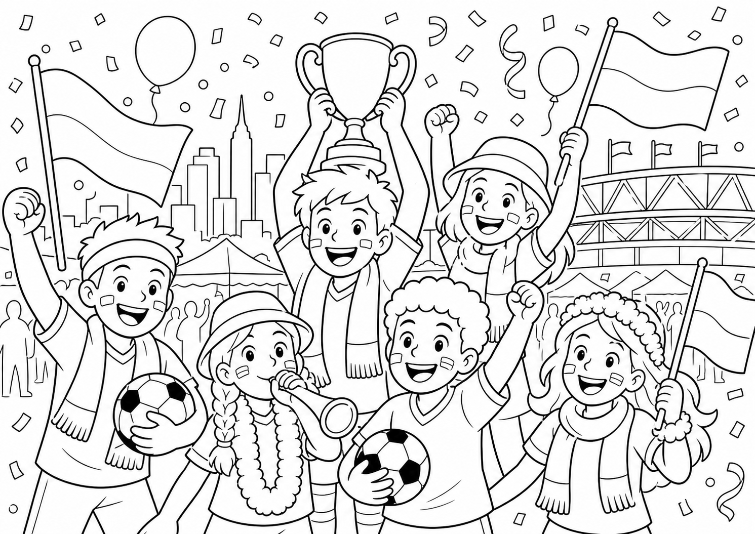 Nederland voetbalfeest met confetti kleurplaat